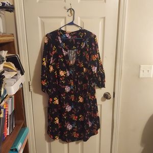 Black Floral Zip Front Challis Midi Dress, Torrid Size 3 (24 equivalent)